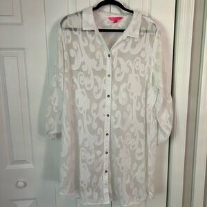 Lilly Pulitzer Natalie Shirtdress Cover-Up White Size XL Vacation Beach Coastal